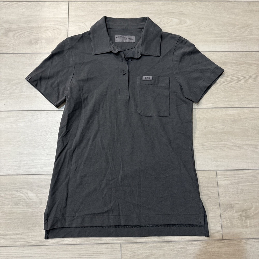 Figs Figspro Pique Shoulder Drop Polo Shirt Gray Short Sleeve Women's Size XXS